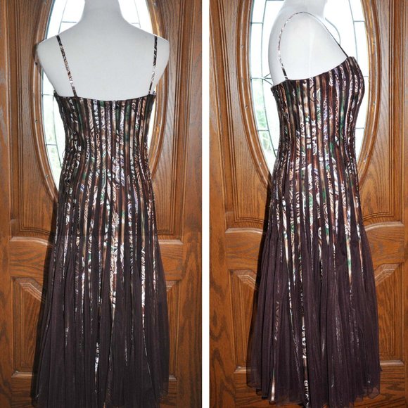 Cache Chocolate Brown Party Cocktail Dress 3/4 Length Dress Size 8 - Picture 3 of 6